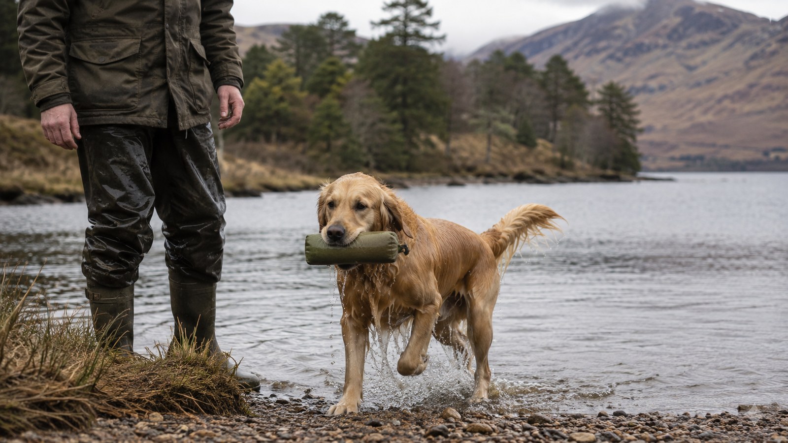 Golden Retriever aportujący z wody