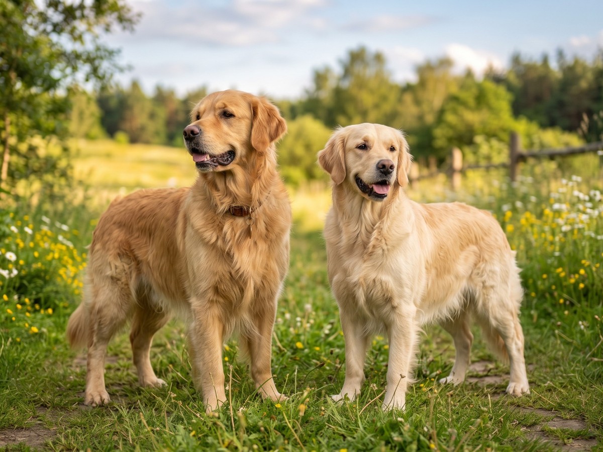 Dorosły pies i dorosła suka rasy Golden Retriever – porównanie sylwetek